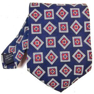 Geoffrey Beene Classic Silk Tie Blue Red Geometric Print 100% Silk Italy